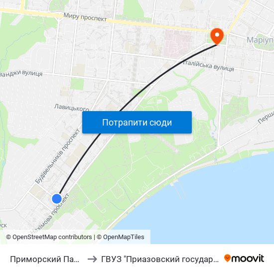 Приморский Парк (Приморський Парк) to ГВУЗ "Приазовский государственный технический университет" map