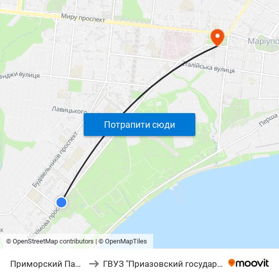 Приморский Парк (Приморський Парк) to ГВУЗ "Приазовский государственный технический университет" map