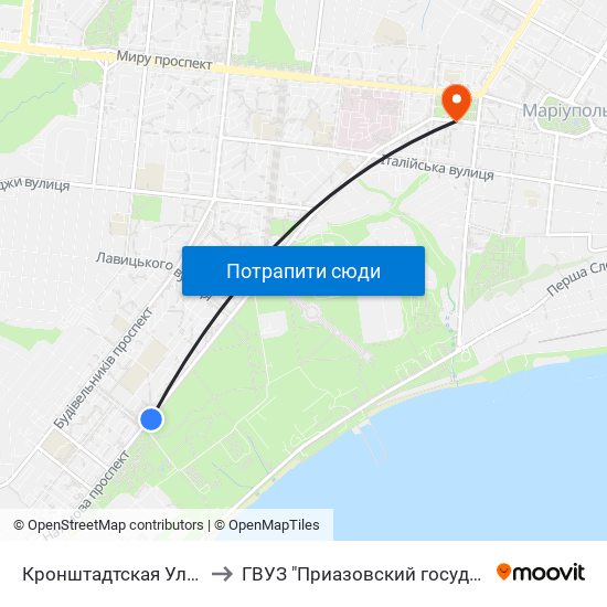 Кронштадтская Улица (Кронштадтська Вулиця) to ГВУЗ "Приазовский государственный технический университет" map