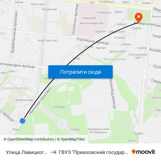 Улица Лавицкого (Вулиця Лавицького) to ГВУЗ "Приазовский государственный технический университет" map