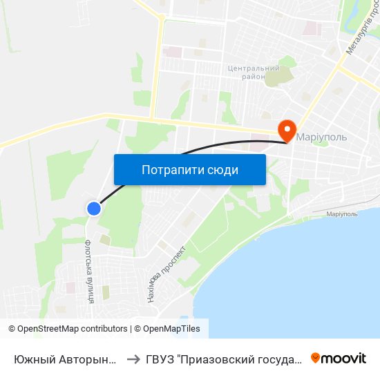 Южный Авторынок (Південний Авторинок) to ГВУЗ "Приазовский государственный технический университет" map