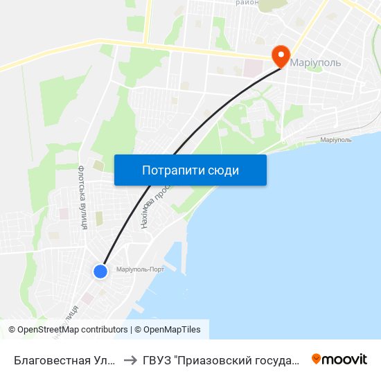 Благовестная Улица (Благовісна Вулиця) to ГВУЗ "Приазовский государственный технический университет" map