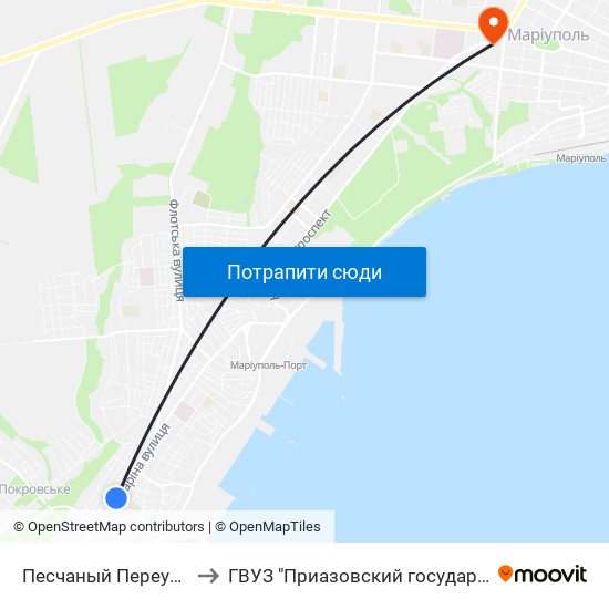 Песчаный Переулок (Піщаний Провулок) to ГВУЗ "Приазовский государственный технический университет" map