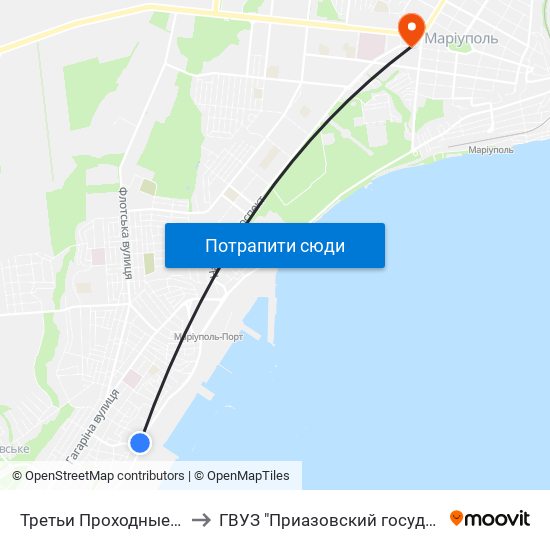 Третьи Проходные Порта (Треті Прохідні Порту) to ГВУЗ "Приазовский государственный технический университет" map