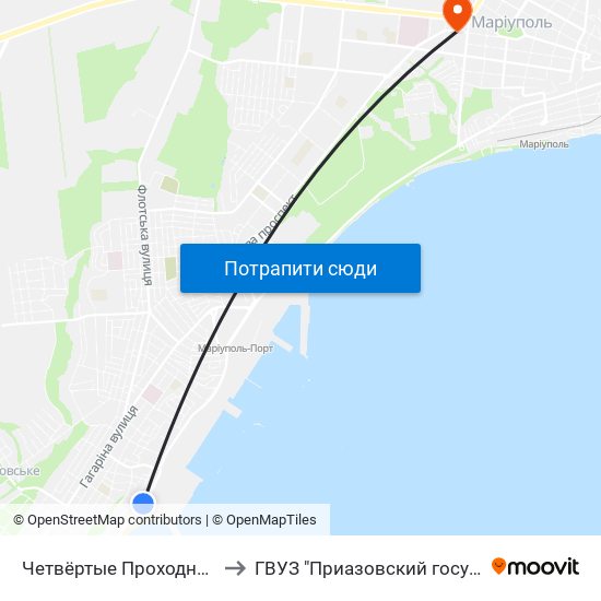 Четвёртые Проходные Порта (Четверті Прохідні Порту) to ГВУЗ "Приазовский государственный технический университет" map