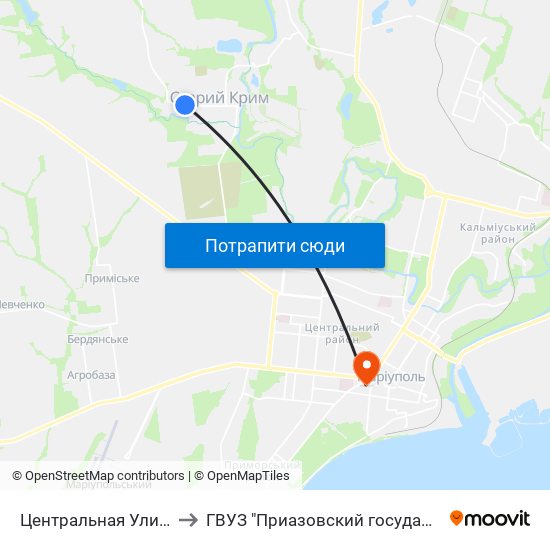 Центральная Улица (Центральна Вулиця) to ГВУЗ "Приазовский государственный технический университет" map
