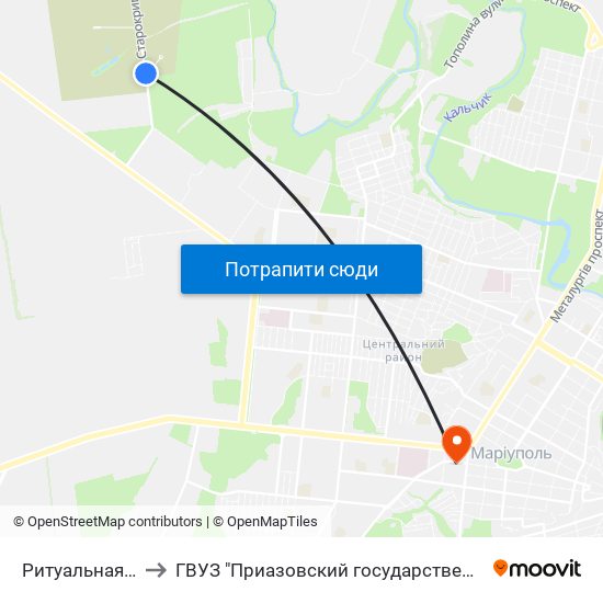 Ритуальная (Ритуальна) to ГВУЗ "Приазовский государственный технический университет" map