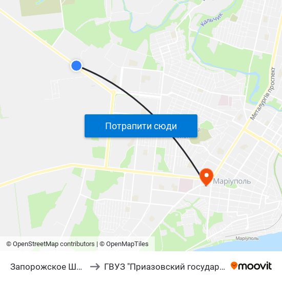 Запорожское Шоссе (Запорізьке Шосе) to ГВУЗ "Приазовский государственный технический университет" map