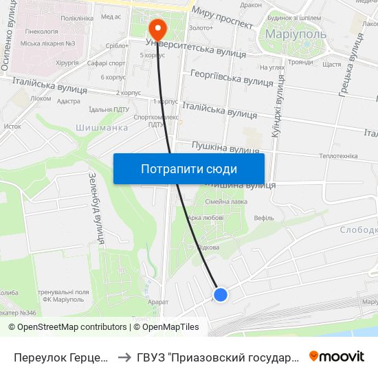 Переулок Герцена (Провулок Герцена) to ГВУЗ "Приазовский государственный технический университет" map