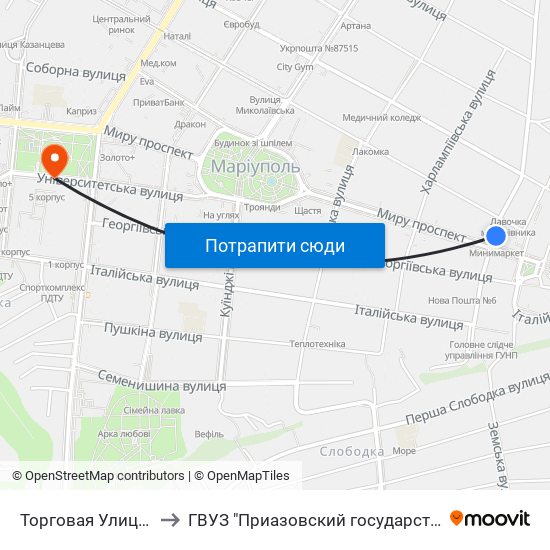 Торговая Улица (Торгова Вулиця) to ГВУЗ "Приазовский государственный технический университет" map