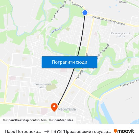 Парк Петровского (Парк Петровського) to ГВУЗ "Приазовский государственный технический университет" map