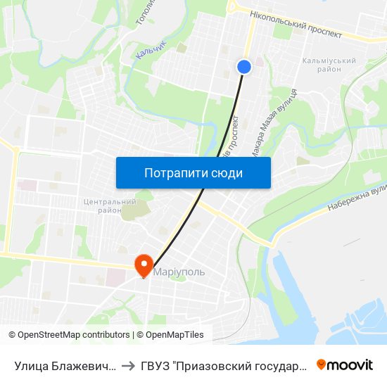 Улица Блажевича (Вулиця Блажевича) to ГВУЗ "Приазовский государственный технический университет" map