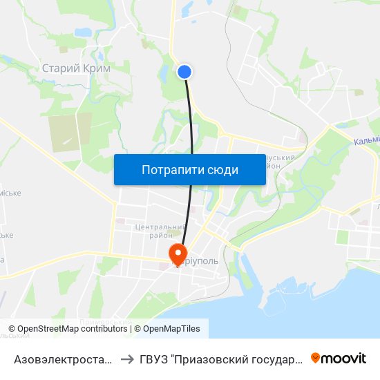 Азовэлектросталь (Азовелектросталь) to ГВУЗ "Приазовский государственный технический университет" map