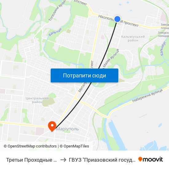 Третьи Проходные Ворота (Треті Прохідні Ворота) to ГВУЗ "Приазовский государственный технический университет" map