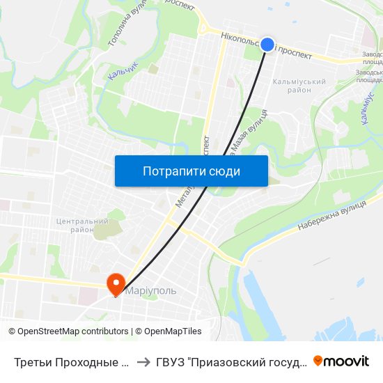 Третьи Проходные Ворота (Треті Прохідні Ворота) to ГВУЗ "Приазовский государственный технический университет" map