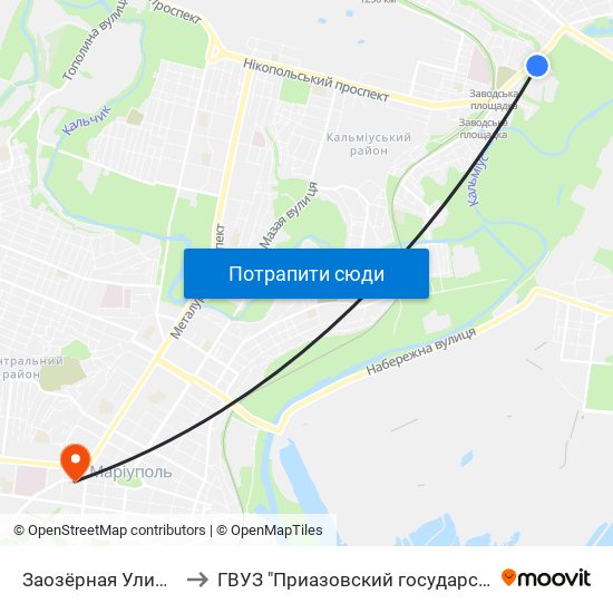 Заозёрная Улица (Заозерна Вулиця) to ГВУЗ "Приазовский государственный технический университет" map