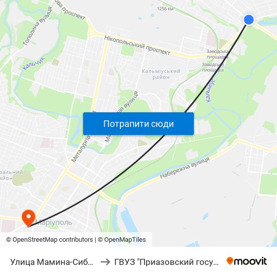 Улица Мамина-Сибиряка (Вулиця Маміна-Сибіряка) to ГВУЗ "Приазовский государственный технический университет" map