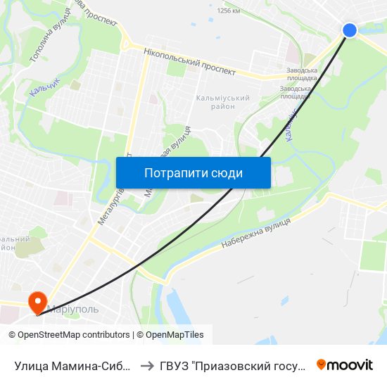 Улица Мамина-Сибиряка (Вулиця Маміна-Сибіряка) to ГВУЗ "Приазовский государственный технический университет" map