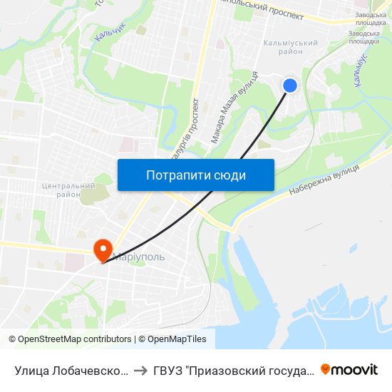 Улица Лобачевского (Вулиця Лобачевського) to ГВУЗ "Приазовский государственный технический университет" map