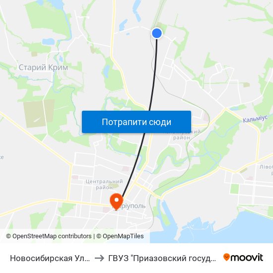 Новосибирская Улица (Новосибірська Вулиця) to ГВУЗ "Приазовский государственный технический университет" map