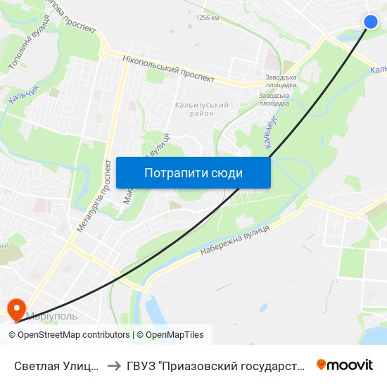 Светлая Улица (Світла Вулиця) to ГВУЗ "Приазовский государственный технический университет" map