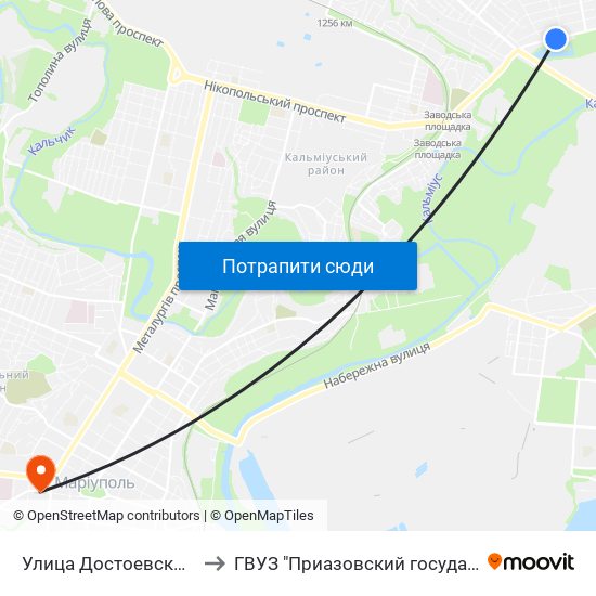 Улица Достоевского (Вулиця Достоєвського) to ГВУЗ "Приазовский государственный технический университет" map