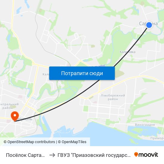 Посёлок Сартана (Селище Сартана) to ГВУЗ "Приазовский государственный технический университет" map