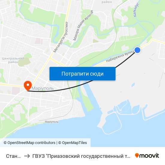 Стан 3600 to ГВУЗ "Приазовский государственный технический университет" map