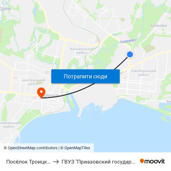 Посёлок Троицкий (Селище Троїцьке) to ГВУЗ "Приазовский государственный технический университет" map