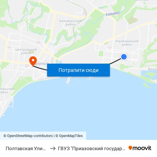 Полтавская Улица (Полтавська Вулиця) to ГВУЗ "Приазовский государственный технический университет" map