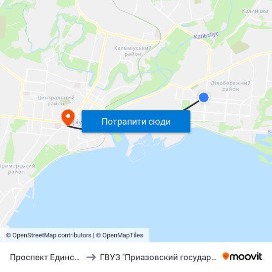 Проспект Единства (Проспект Єдності) to ГВУЗ "Приазовский государственный технический университет" map