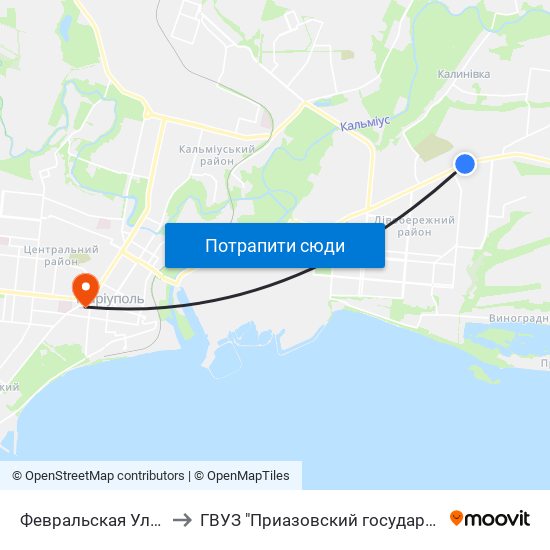 Февральская Улица (Лютнева Вулиця) to ГВУЗ "Приазовский государственный технический университет" map