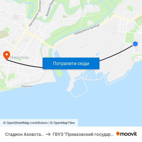 Стадион Азовсталь (Стадіон Азовсталь) to ГВУЗ "Приазовский государственный технический университет" map