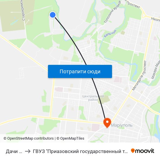 Дачи (Дачі) to ГВУЗ "Приазовский государственный технический университет" map