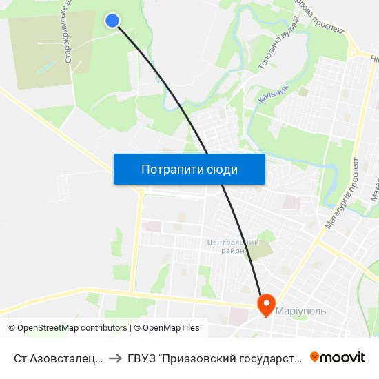 Ст Азовсталець (Ст Азовсталец) to ГВУЗ "Приазовский государственный технический университет" map