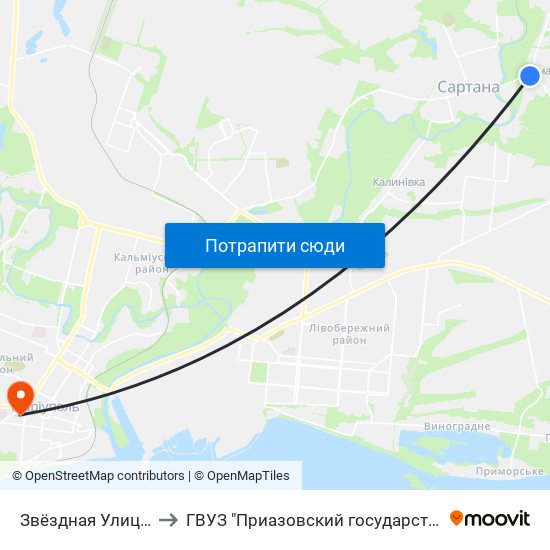Звёздная Улица (Зоряна Вулиця) to ГВУЗ "Приазовский государственный технический университет" map
