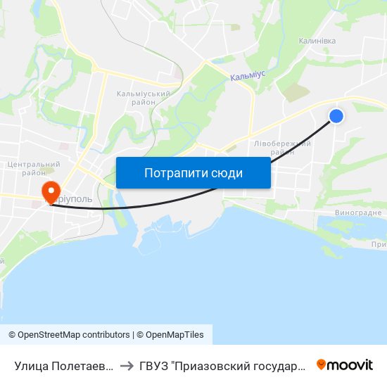 Улица Полетаева (Вулиця Полєтаєва) to ГВУЗ "Приазовский государственный технический университет" map