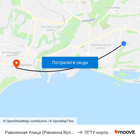 Равнинная Улица (Рівнинна Вулиця) to ПГТУ корпус 1 map