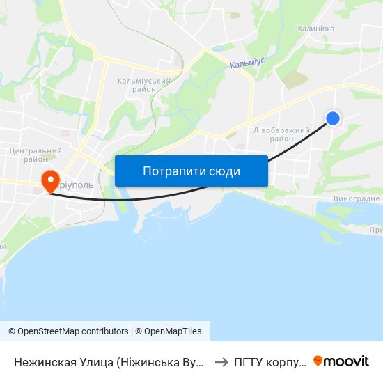 Нежинская Улица (Ніжинська Вулиця) to ПГТУ корпус 1 map