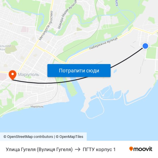 Улица Гугеля (Вулиця Гугеля) to ПГТУ корпус 1 map