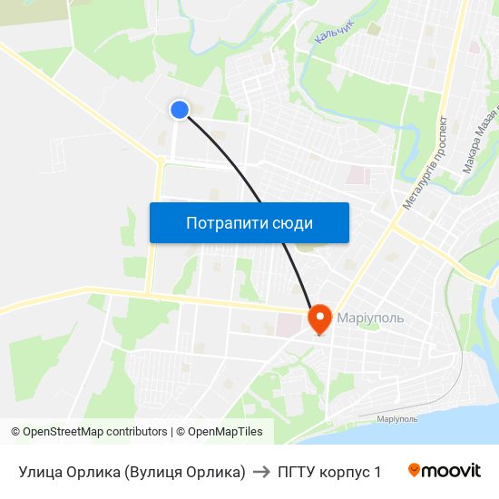 Улица Орлика (Вулиця Орлика) to ПГТУ корпус 1 map