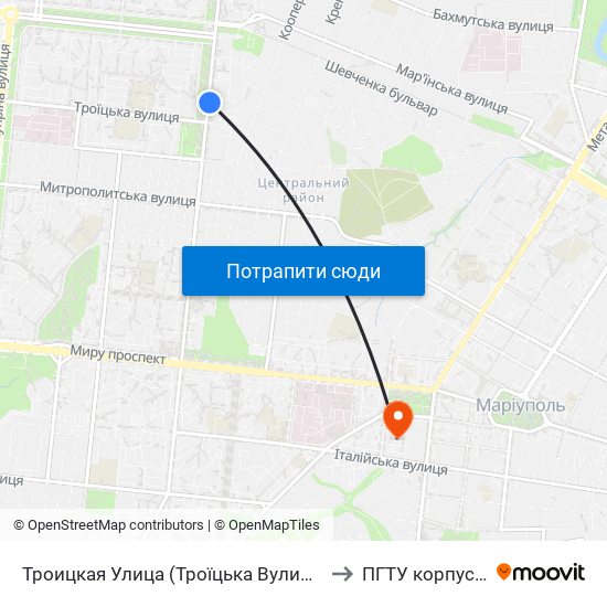 Троицкая Улица (Троїцька Вулиця) to ПГТУ корпус 1 map