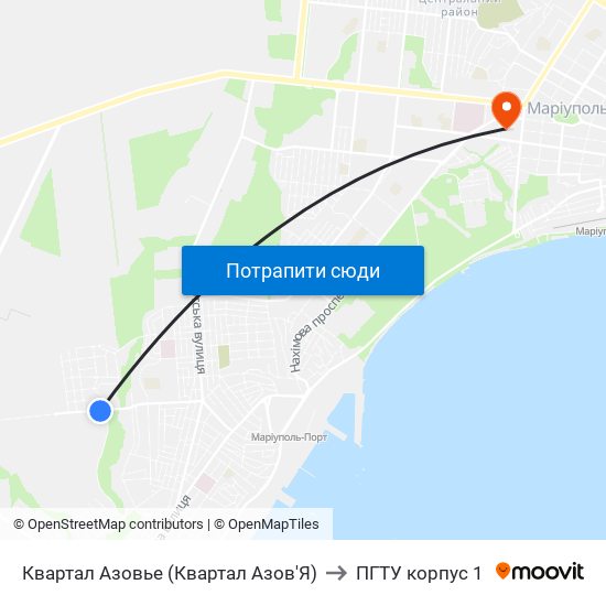 Квартал Азовье (Квартал Азов'Я) to ПГТУ корпус 1 map