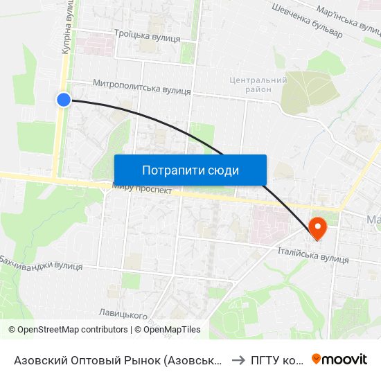 Азовский Оптовый Рынок (Азовський Оптовий Ринок) to ПГТУ корпус 1 map