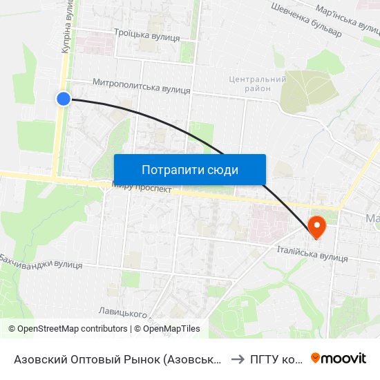 Азовский Оптовый Рынок (Азовський Оптовий Ринок) to ПГТУ корпус 1 map