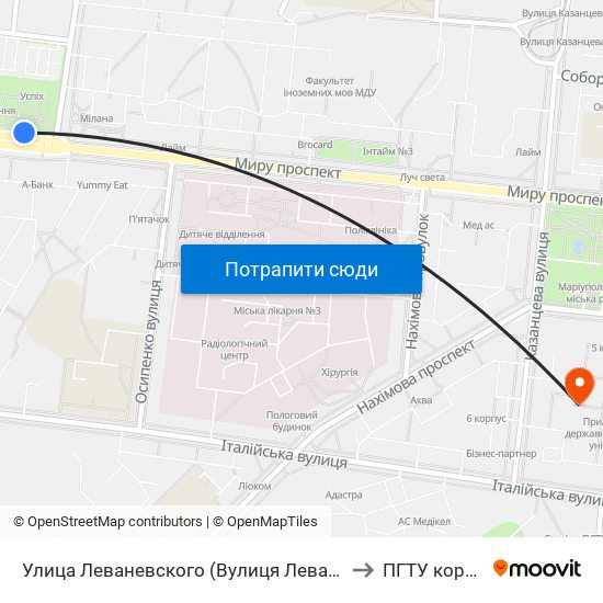 Улица Леваневского (Вулиця Леваневського) to ПГТУ корпус 1 map