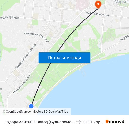 Судоремонтный Завод (Судноремонтний Завод) to ПГТУ корпус 1 map