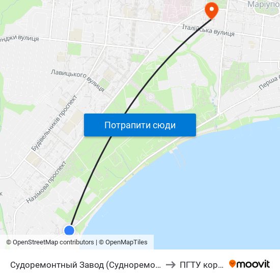 Судоремонтный Завод (Судноремонтний Завод) to ПГТУ корпус 1 map