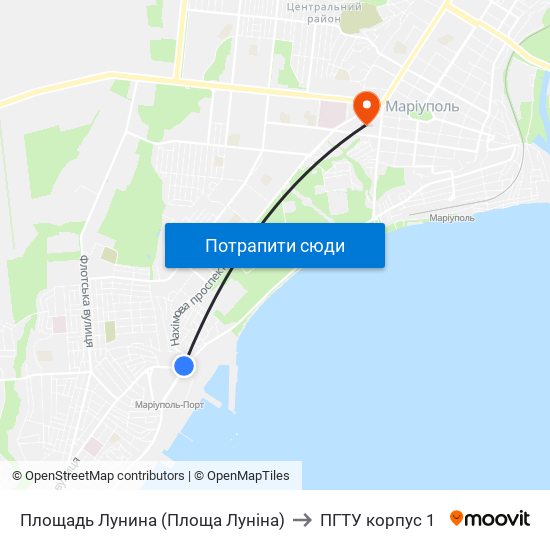 Площадь Лунина (Площа Луніна) to ПГТУ корпус 1 map