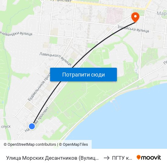 Улица Морских Десантников (Вулиця Морських Десантників) to ПГТУ корпус 1 map